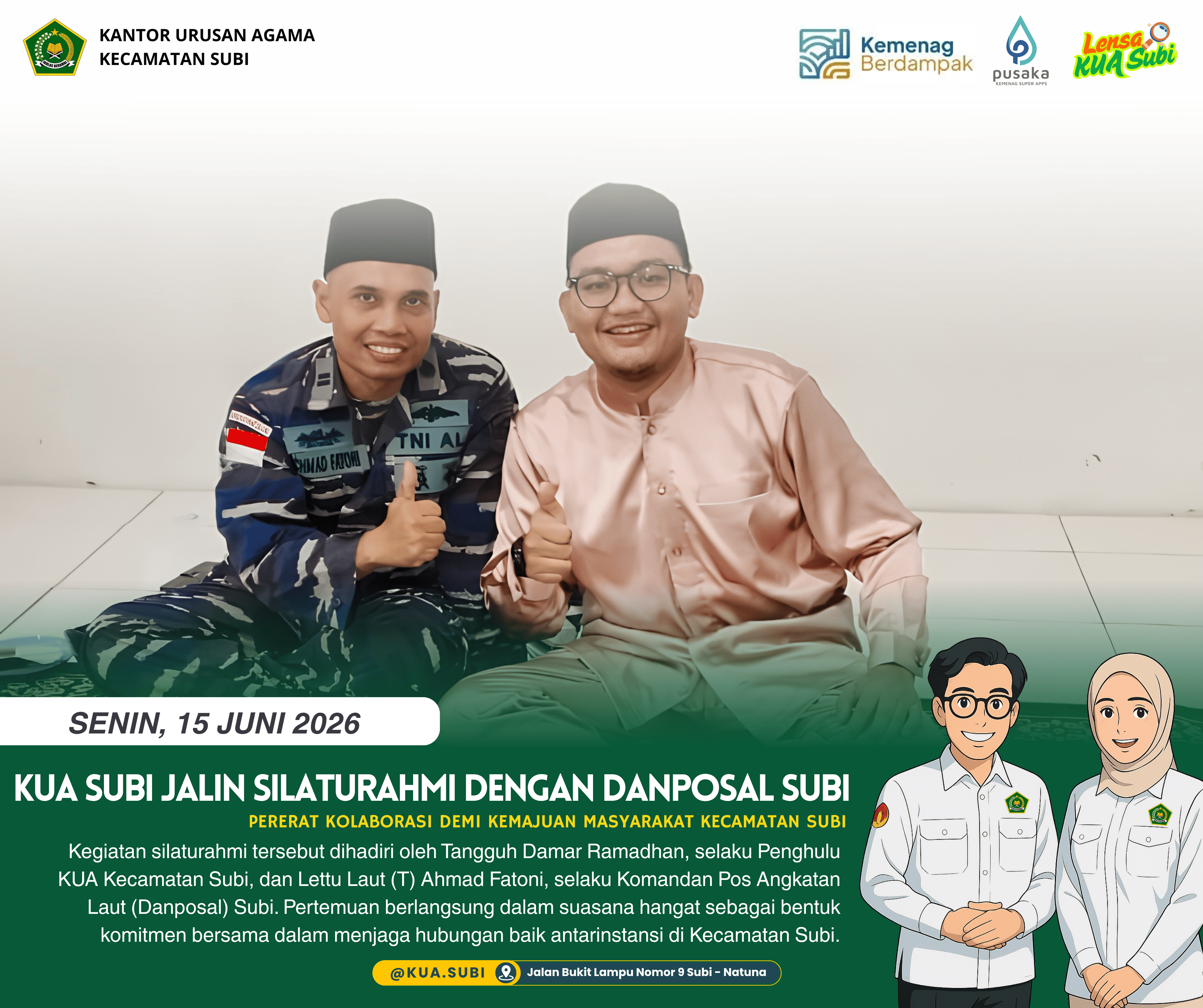 Perkuat Sinergitas Lintas Sektoral, KUA Subi Jalin Silaturahmi dengan Danposal Subi